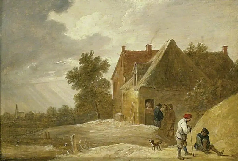 Paisagem com uma fazenda e personagens à beira de um rio - David Teniers, o Jovem