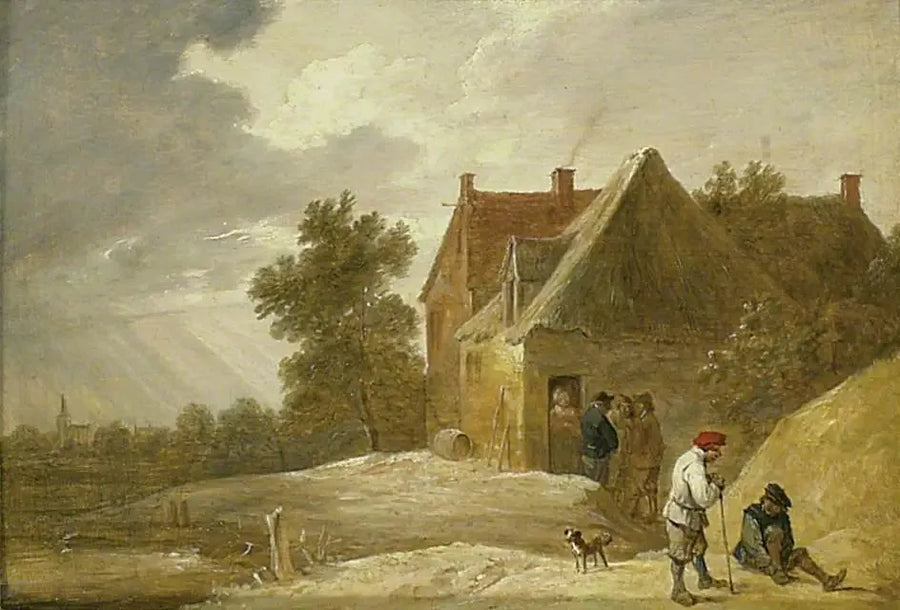 Paisagem com uma fazenda e personagens à beira de um rio - David Teniers, o Jovem