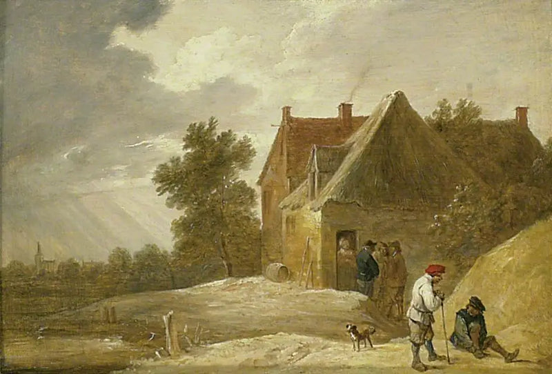 Paisagem com uma fazenda e personagens à beira de um rio - David Teniers, o Jovem