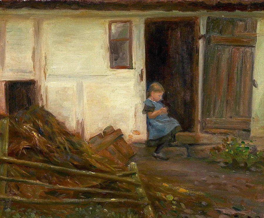 Paisagem com uma menina em uma porta. - H. A. Brendekilde