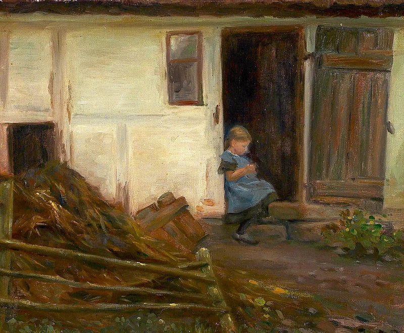 Paisagem com uma menina em uma porta. - H. A. Brendekilde