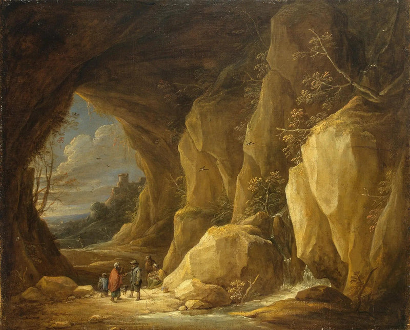Paisagem com uma caverna e um grupo de ciganos - David Teniers, o Jovem