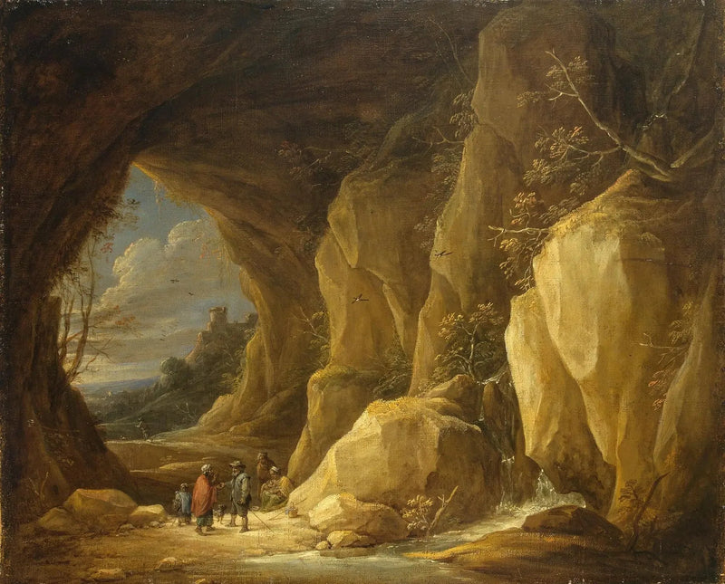 Paisagem com uma caverna e um grupo de ciganos - David Teniers, o Jovem
