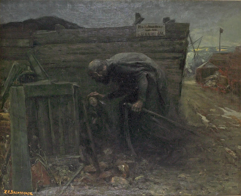 Paisagem com uma menina pobre à noite. - H. A. Brendekilde