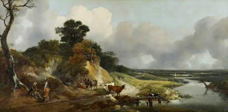 Paisagem com vista de uma vila distante - Thomas Gainsborough