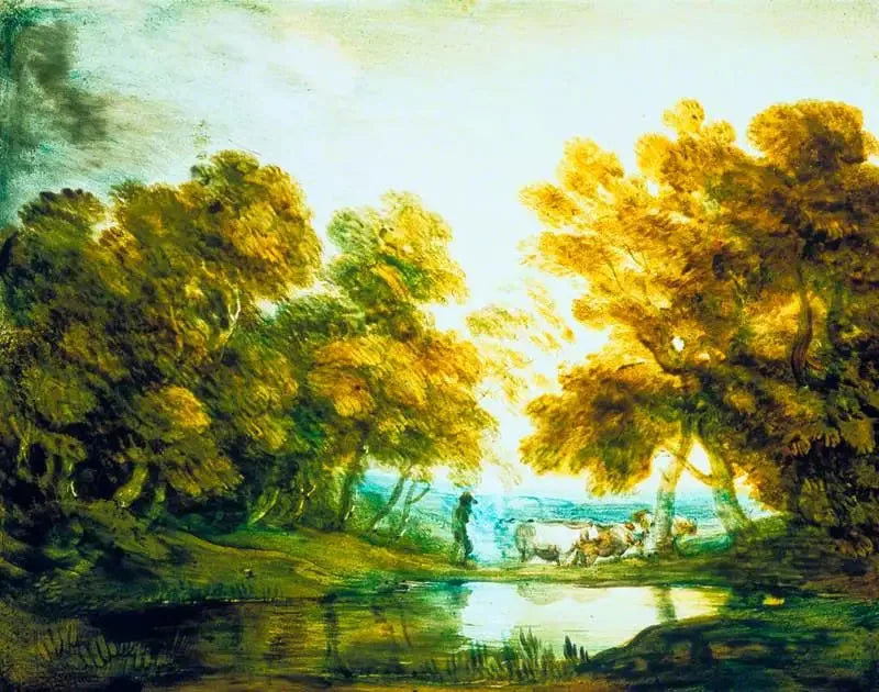 Paisagem arborizada com pastor conduzindo gado - Thomas Gainsborough