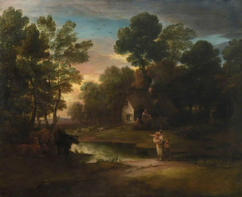 Paisagem arborizada com gado às margens de um lago - Thomas Gainsborough