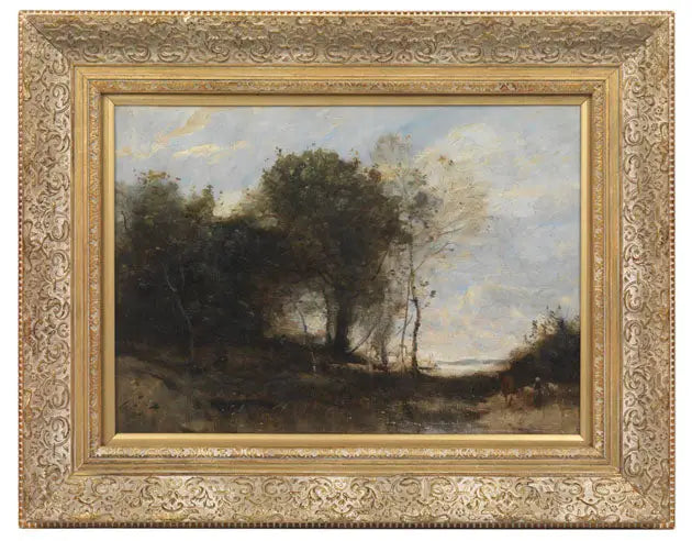Paisagem arborizada com personagens - Jean-Baptiste Camille Corot