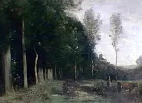 Paisagem arborizada com vista de uma aldeia - Jean-Baptiste Camille Corot