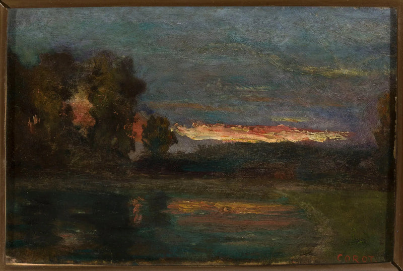 Paisagem – Crepúsculo à beira da água - Jean-Baptiste Camille Corot