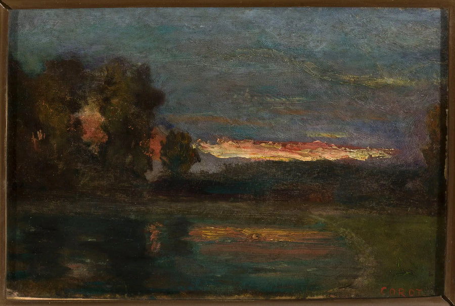 Paisagem – Crepúsculo à beira da água - Jean-Baptiste Camille Corot