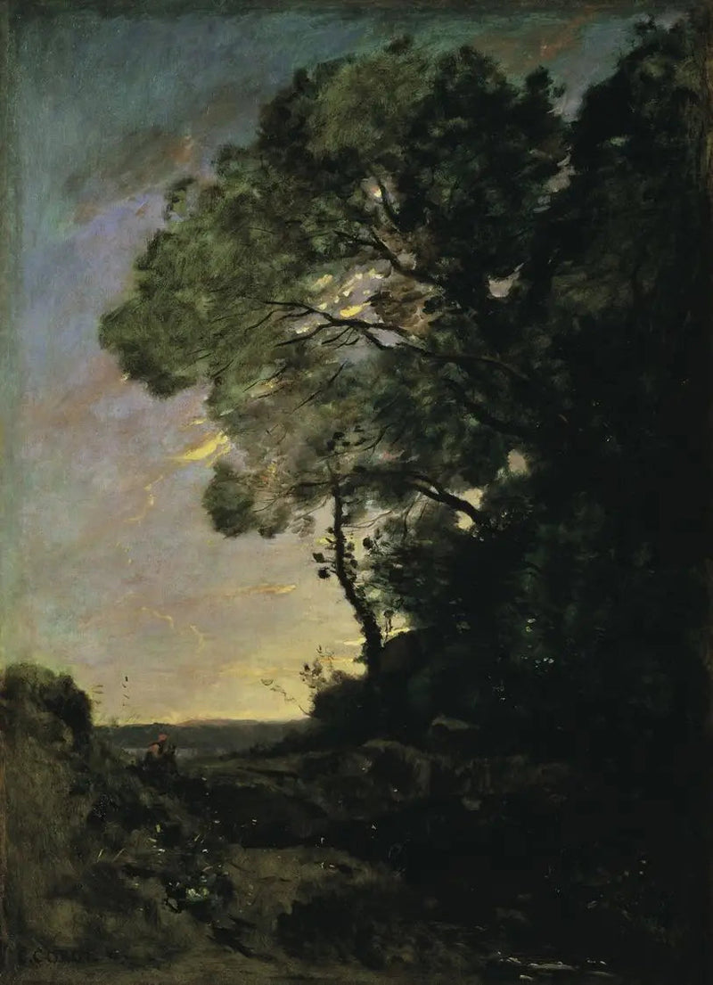 Paisagem de árvores (noite) - Jean-Baptiste Camille Corot