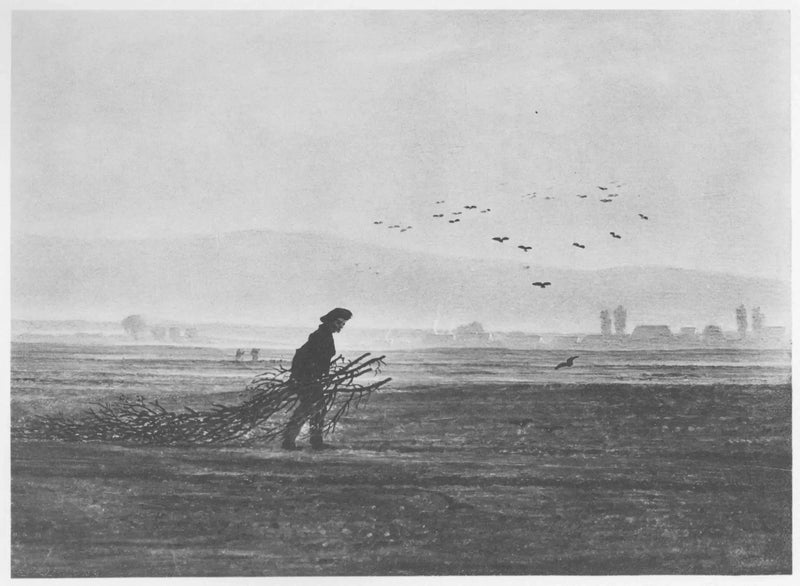 Paisagem de outono com um homem coletando lenha - Caspar David Friedrich