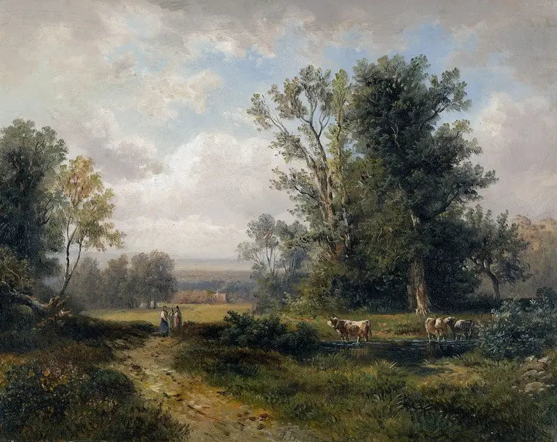 Paisagem de verão com mulheres camponesas e vacas - Jules Breton