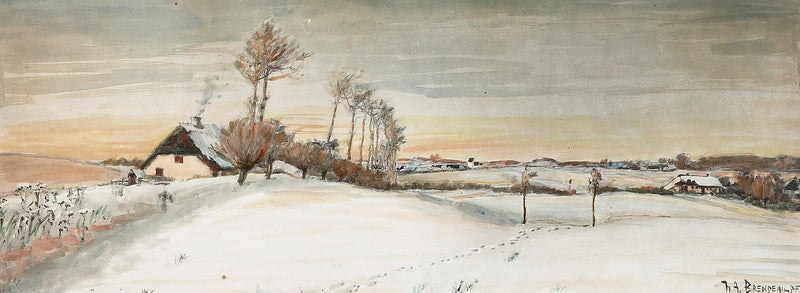 Paisagem de inverno em uma pequena vila. - H. A. Brendekilde