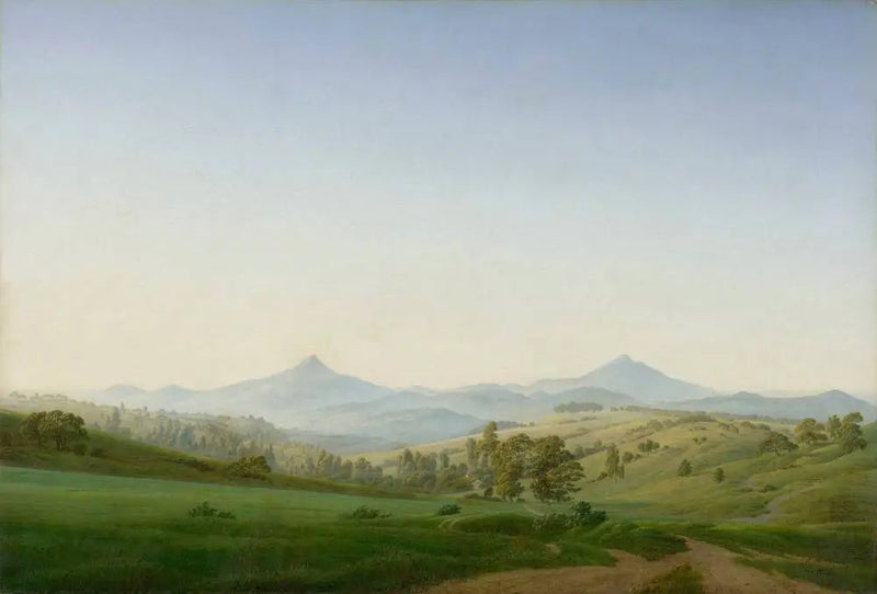 Paisagem da Boêmia com o monte Milleschauer - Caspar David Friedrich