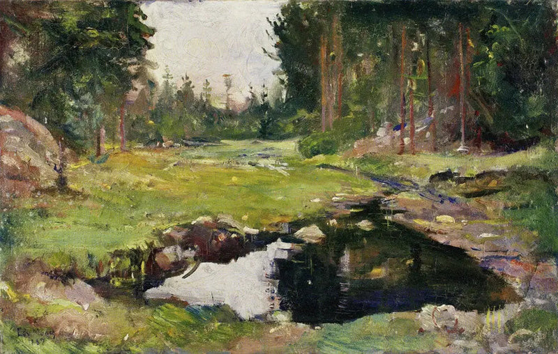 Paisagem de floresta com um pequeno lago - Edvard Munch