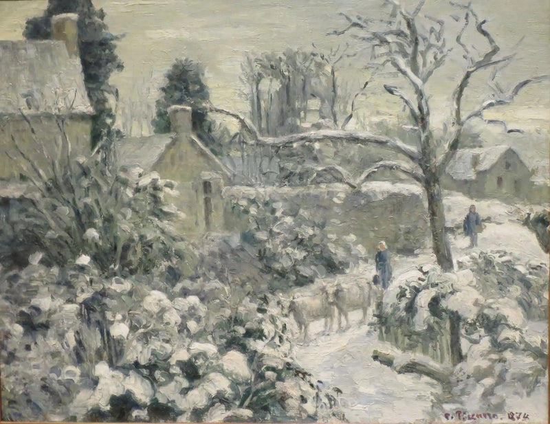 Paisagem de neve com vacas em Montfoucault - Camille Pissarro