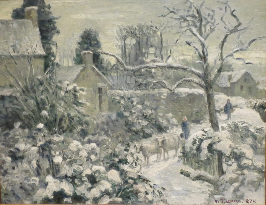 Paisagem de neve com vacas em Montfoucault - Camille Pissarro