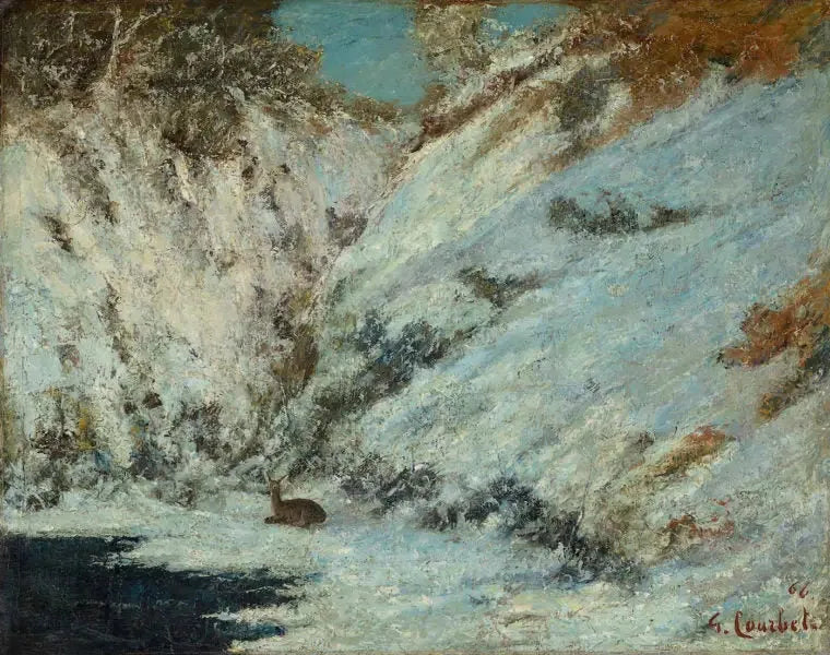 Paysage de neige dans le Jura, avec chevreuil - Gustave Courbet image 1 reproduction de peinture à l’huile