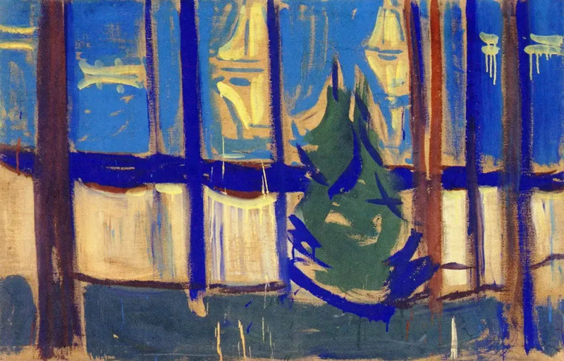 Paisagem de praia com árvores e barcos - Edvard Munch