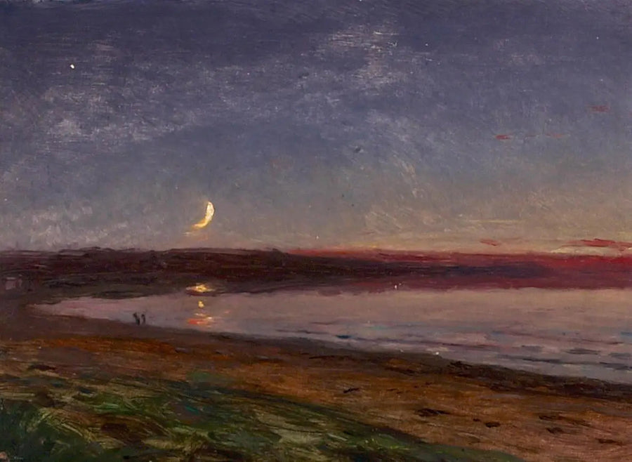 Paisagem de praia à noite com duas personagens. - Peder Severin Krøyer