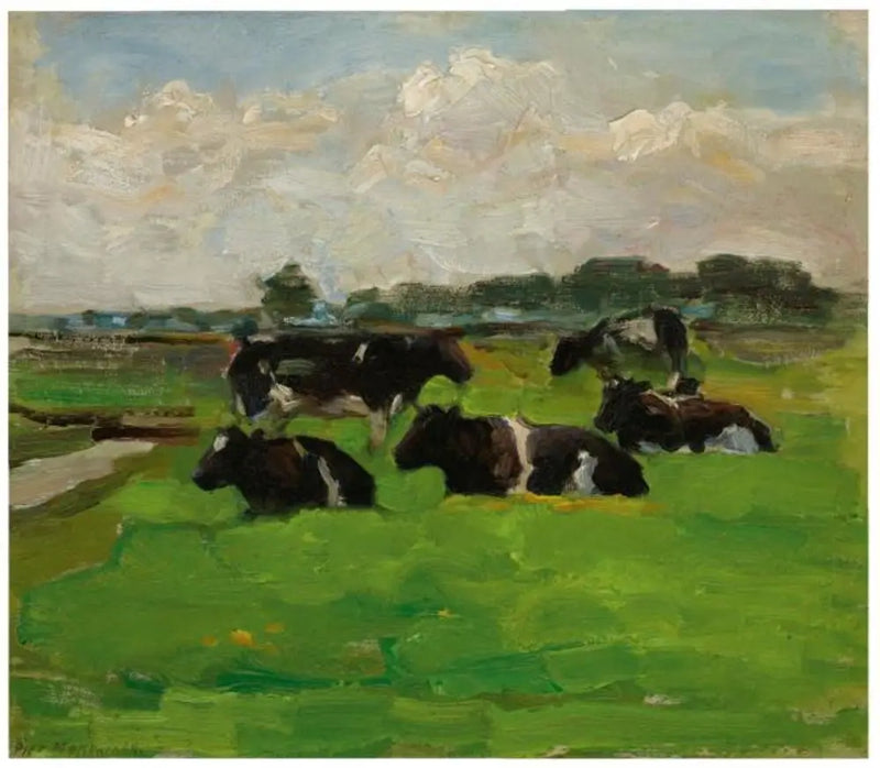 Paisagem de polders com um grupo de cinco vacas - Piet Mondrian