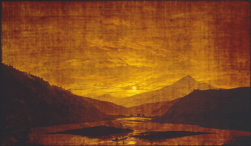 Paisagem de rio nas montanhas, à noite - Caspar David Friedrich