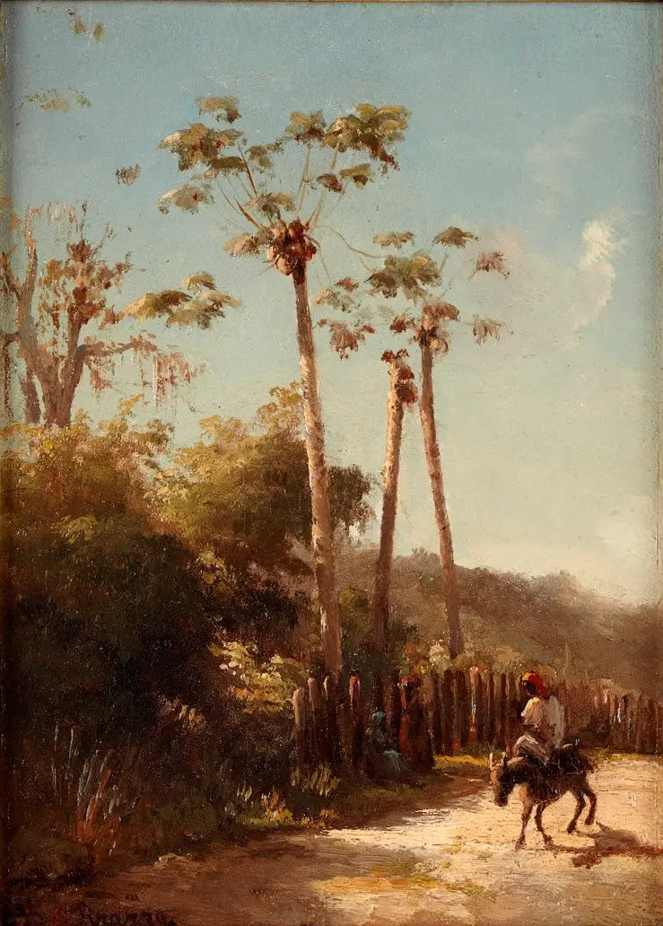 Paisagem das Antilhas, Cavaleiro e burro em uma estrada - Camille Pissarro