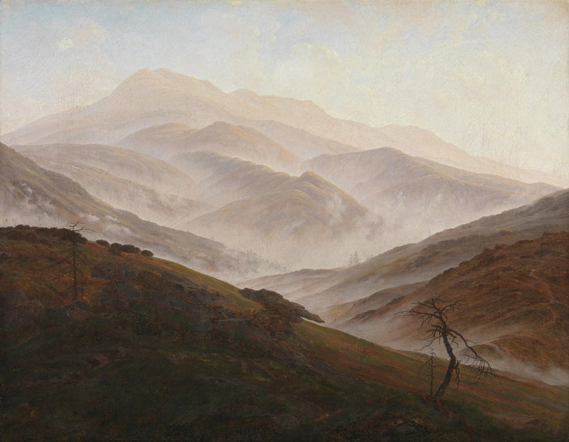 Paisagem das Montanhas dos Gigantes com a névoa subindo - Caspar David Friedrich