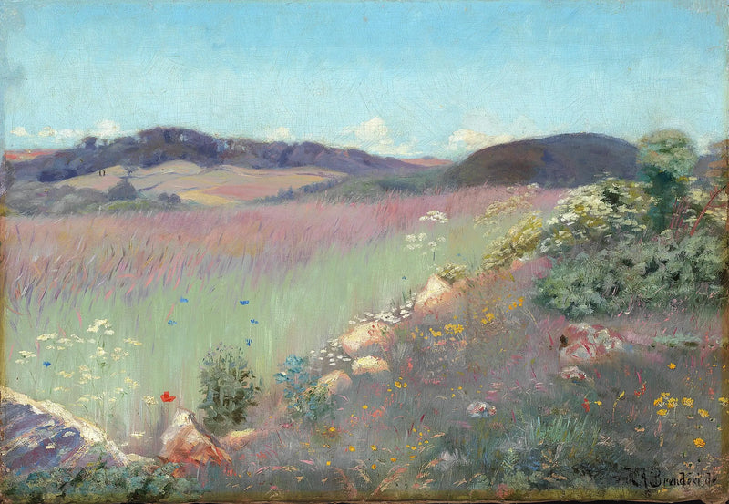 Paisagem de verão dinamarquesa com papoulas e amoras silvestres. - H. A. Brendekilde