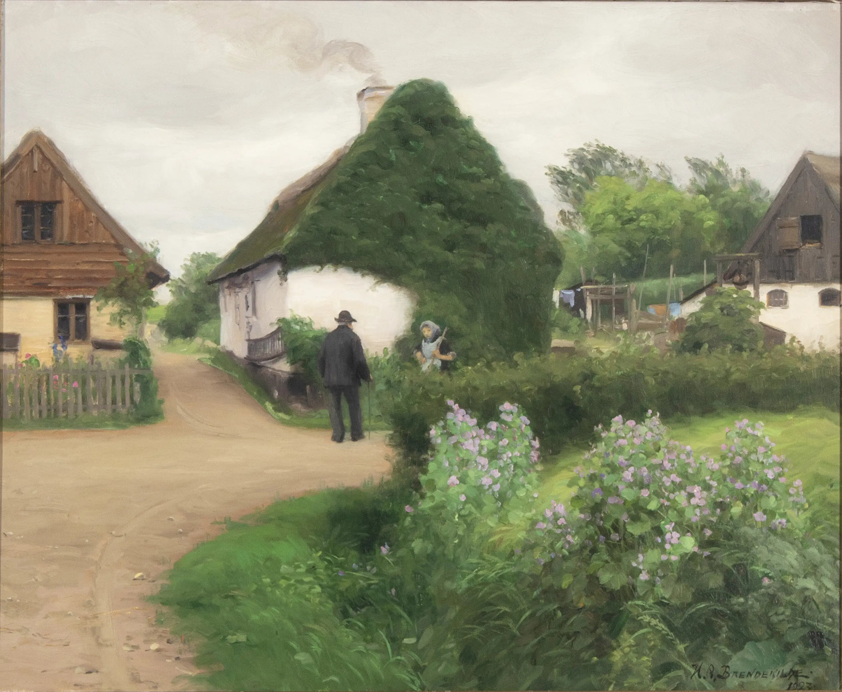 Paysage d’un village avec des personnes en conversation - H. A. Brendekilde - Alpha Reproduction