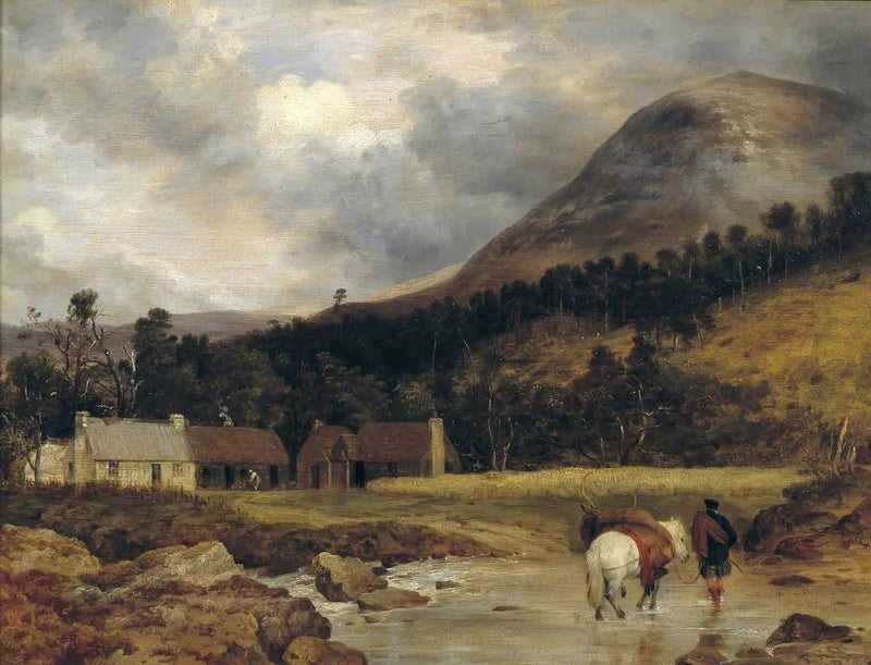 Paisagem escocesa: A chegada de um cervo (personagem e animais de Sir E. Landseer) - Edwin Henry Landseer