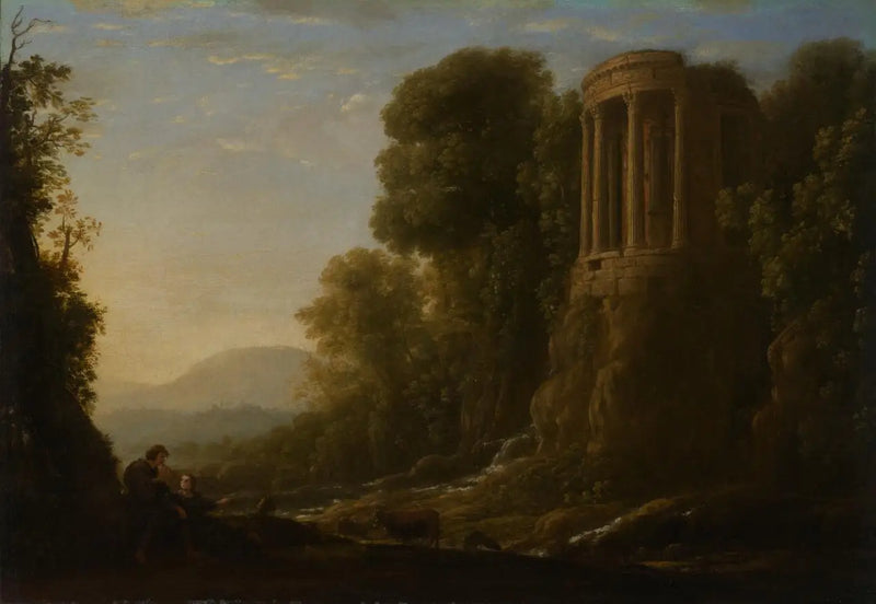 Paisagem fluvial com o templo de Tiburtino em Tivoli - Claude Lorrain