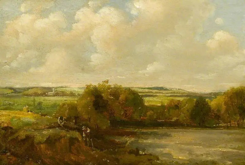 Paisagem fluvial com operários cavando - John Constable