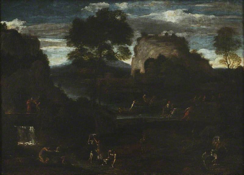Paisagem fluvial com pescadores e lavadeiras - Domenichino