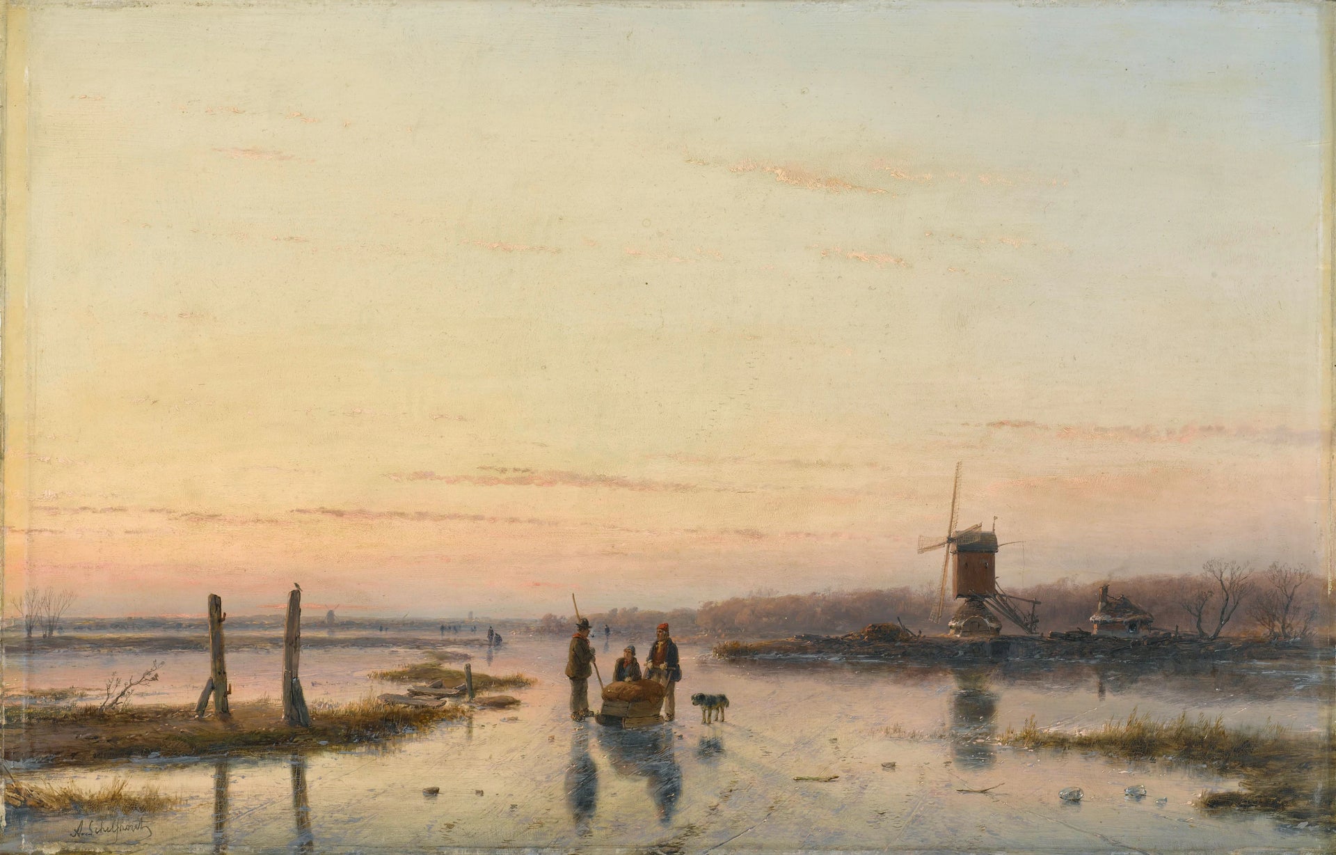 Paysage de glace avec moulin à vent - Andreas Schelfhout