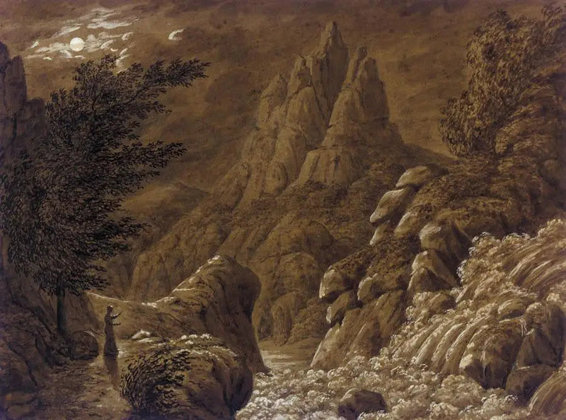 Paisagem idealizada com cascata - Caspar David Friedrich