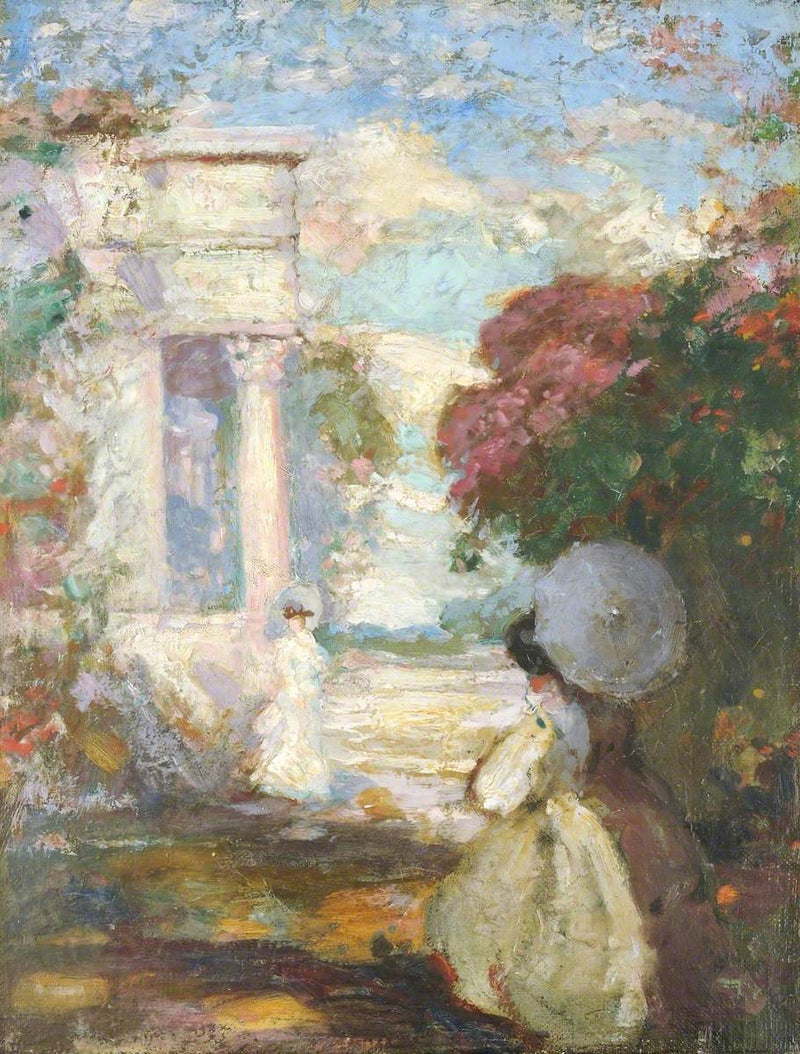 Paisagem lírica com duas personagens em trajes do século XIX - Charles Conder