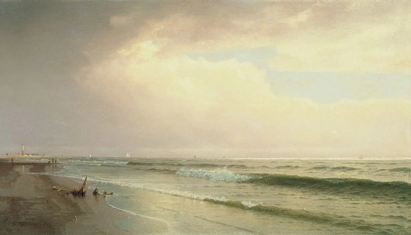 Paisagem marítima com farol ao longe, Atlantic City, Nova Jersey - William Trost Richards