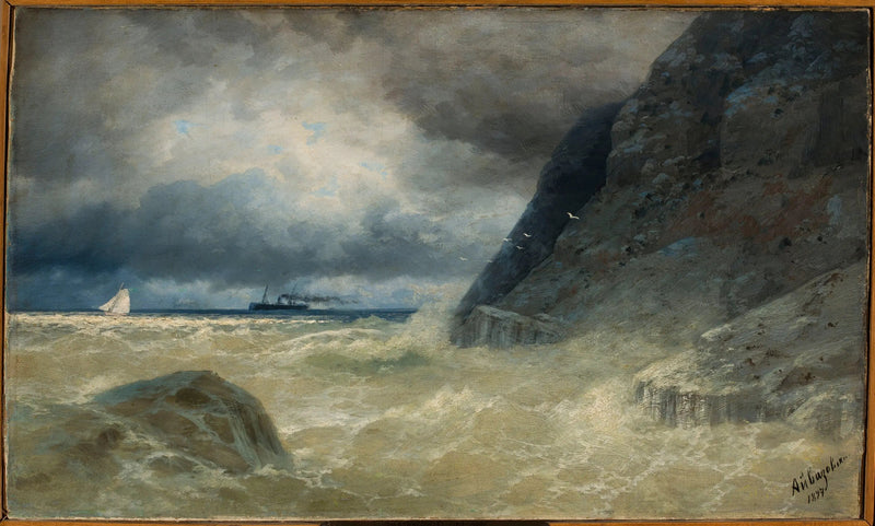 Paisagem marítima com um barco a vapor. - Ivan Aïvazovski