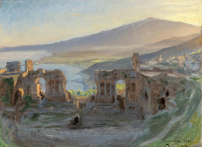 Paisagem noturna perto do teatro antigo de Taormina com vista para o Etna e o Golfo. - Peder Severin Krøyer