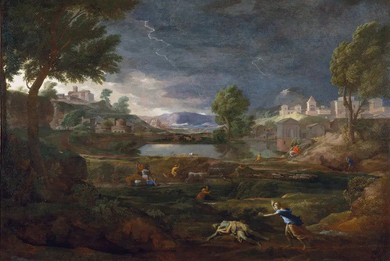 Paisagem tempestuosa com Píramo e Tisbe - Nicolas Poussin