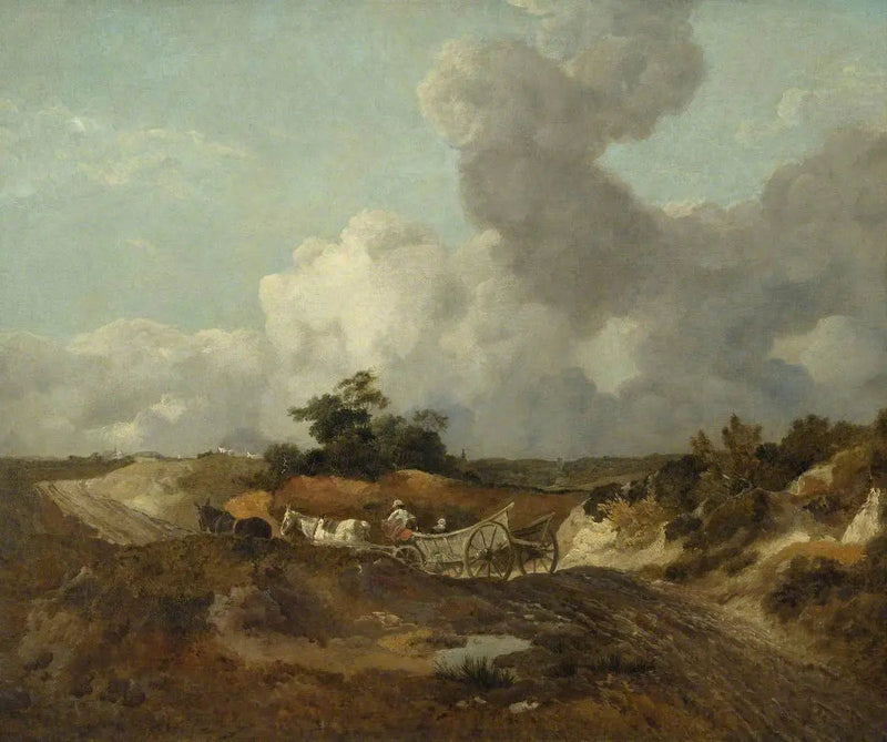 Paisagem aberta com carro de campo em uma trilha ondulada - Thomas Gainsborough