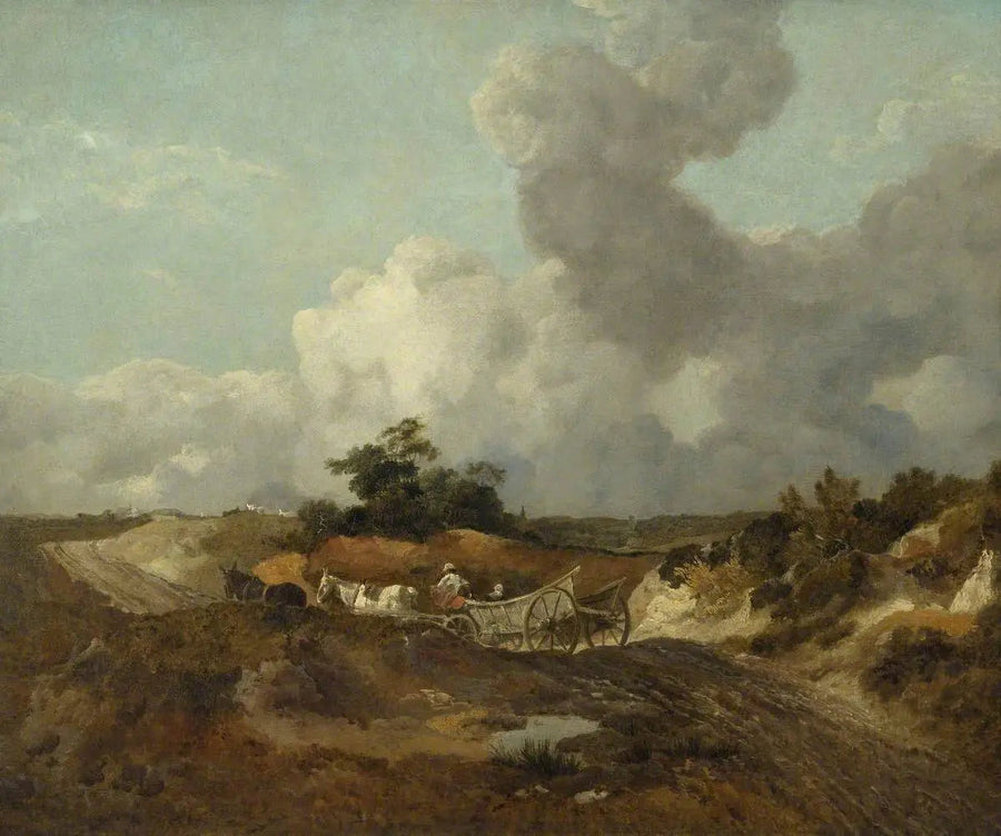 Paisagem aberta com carro de campo em uma trilha ondulada - Thomas Gainsborough