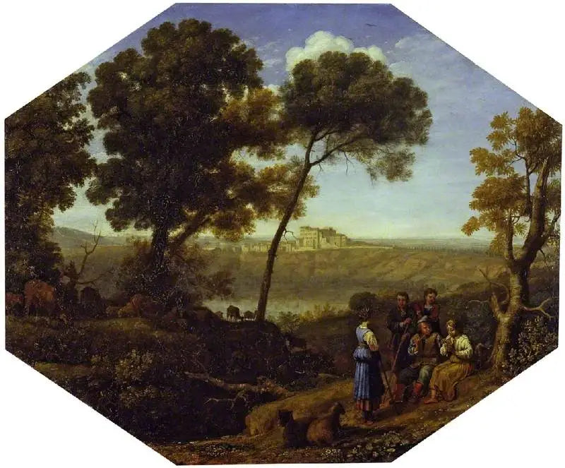 Paisagem pastoral com o lago Albano e Castel Gandolfo - Claude Lorrain