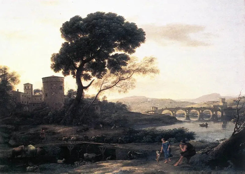 Paisagem pastoral com a ponte Milvius - Claude Lorrain