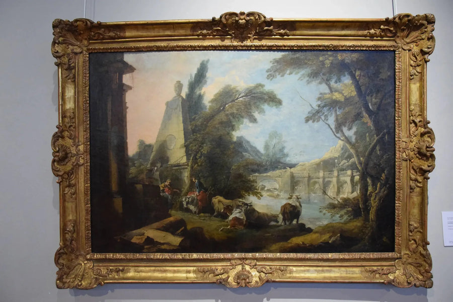 Paisagem pastoral com obelisco - François Boucher