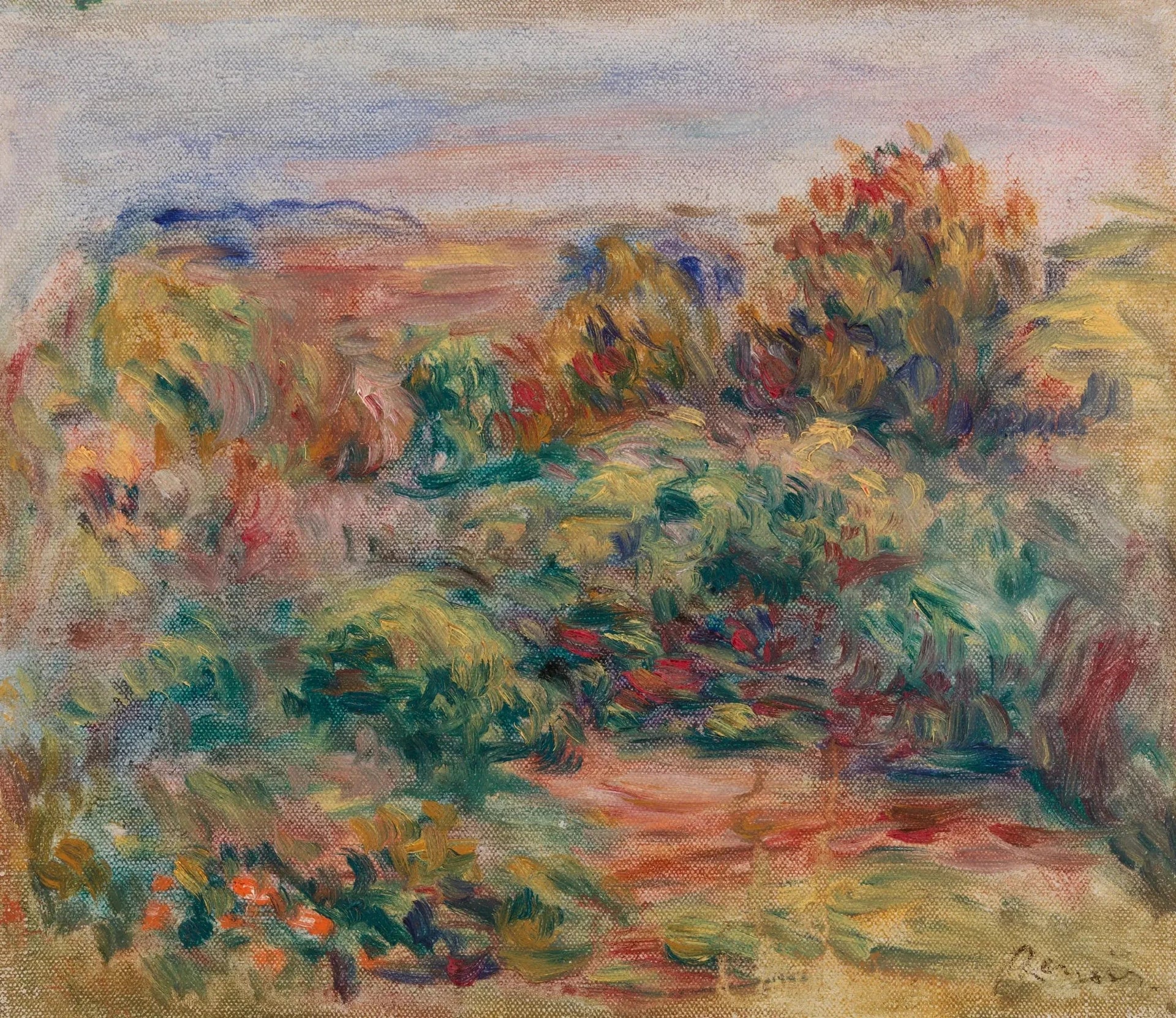 Paysage de Renoir, 1915, Barnes Foundation BF537, 23,3 × 27,3 cm – reproduction peinture à l’huile sur toile