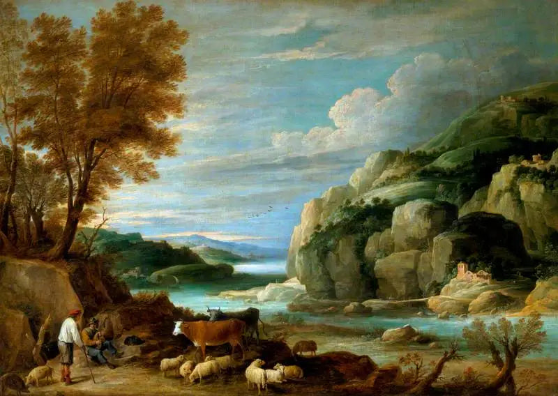 Paisagem rochosa com personagens - David Teniers Júnior